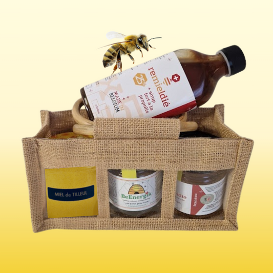 Coffret cadeau miel et sirop à la propolis Remieldié.